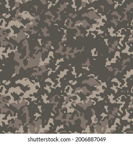 Digital camo background. Seamless camouflage pattern. Military texture. Desert brown color. Vector fabric textile print designs.