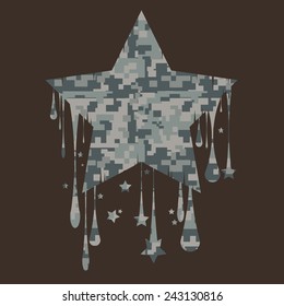 Digital camo liquid star, hand drawn, vector illustration