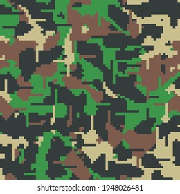 Digital camo. Seamless camouflage pattern. Military modern texture. Green, brown and black forest colors. Vector fabric, textile print