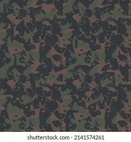Digital camo. Seamless camouflage pattern. Military modern texture. Dark green, forest colors. Vector fabric, textile print
