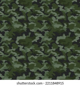 Digital camo. Seamless camouflage pattern. Military modern texture. Dark green, forest colors. Vector fabric, textile print