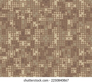 Digital camo. Seamless urban camouflage truchet pattern. Military modern texture. Brown beige colors. Vector fabric, textile print
