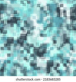 Digital camouflage air force style seamless pattern. Abstract military geometric modern camo background. Vector skyblue illustration for textile print or wrapping paper