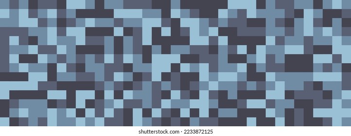 Digital camouflage in blue tones. Seamless vector pattern. Pixel grid for military themes and creative ideas.