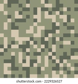 Digital camouflage in green tones. Seamless vector pattern. Pixel grid for military themes and creative ideas