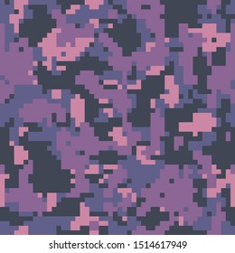 Digital camouflage pattern background, seamless vector . Classic military clothing style. Masking army camo, repeat print for Wallpapers or prints on fabric. Purple colors, violet texture.