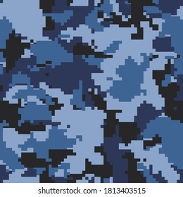 Digital camouflage pattern background, seamless vector illustration. Classic military clothing style. Masking army camo, repeat print for wallpapers or prints on fabric. Blue, sea colors.