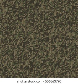  Digital camouflage pattern. Knitting seamless texture.Green and brown colors. Vector illustration.