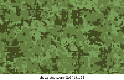 Digital camouflage pattern, pixelated green texture.  Perfect for military, gaming, or naturethemed designs.  Use as a background, overlay, or fabric print.  Concealment concept, abstract design.