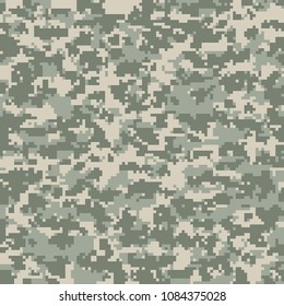 Digital camouflage pattern, seamless camo texture. Abstract pixelated military style background. Easy to edit mosaic vector illustration