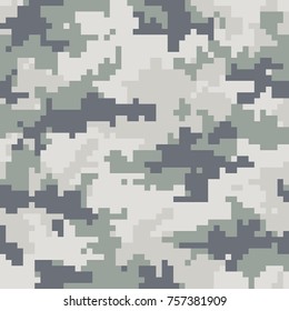 Digital camouflage pattern, seamless camo texture. Abstract pixelated military style background. Easy to edit mosaic vector illustration