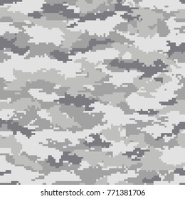 Digital camouflage pattern, seamless camo texture. Abstract pixelated military style background. Easy to edit mosaic vector illustration