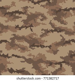 Digital camouflage pattern, seamless camo texture. Abstract pixelated military style background. Easy to edit mosaic vector illustration