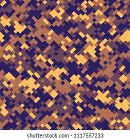 Digital camouflage seamless pattern. Abstract geometric military texture. Repeating modern stylish fabric textile background in trendy colors. Vector illustration.
