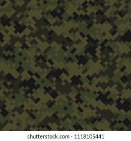 Digital camouflage seamless pattern. Abstract geometric military texture. Repeating modern stylish fabric textile background. Vector illustration.