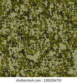 Digital camouflage seamless pattern. Abstract geometric military texture. Repeating modern stylish fabric textile background. Fashion Pixel Camo