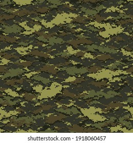 Digital Camouflage Seamless Pattern. Abstract Modern Pixel Camo Texture For Army And Hunting Fabric And Fashion Print. Vector Background In Military Style.