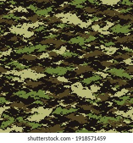 Digital camouflage seamless pattern. Abstract modern pixel camo texture for army and hunting fabric and fashion print. Vector background in military style.