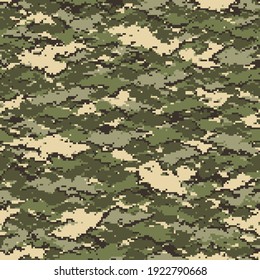 Digital camouflage seamless pattern. Abstract modern pixel camo texture for army and hunting fabric and fashion print. Vector background in military style.