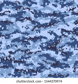 Digital camouflage seamless pattern, blue color. Vector