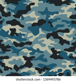 Digital camouflage seamless pattern. Military texture. Abstract army or hunting masking ornament. Classic background. Vector design illustration.