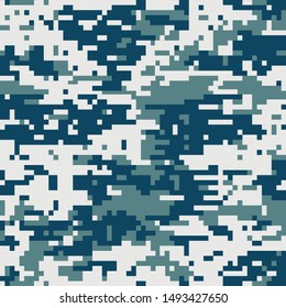 Digital camouflage seamless pattern. Military texture. Abstract army or hunting masking ornament. Pixel background. Vector design illustration.