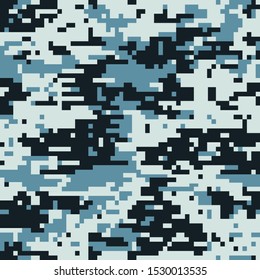 Digital camouflage seamless pattern. Military texture. Abstract army or hunting masking ornament. Pixel background. Vector design illustration.