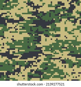 Digital camouflage seamless pattern. Military texture. Abstract army or hunting masking ornament. Pixel background. Vector design illustration.