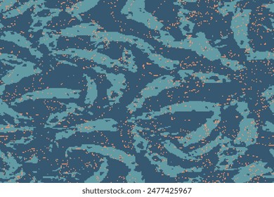 Digital camouflage seamless pattern. Military textured blue ornament. 8 bit army ornament. Vector camo print