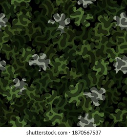 Digital camouflage seamless pattern. Ornate spots and stripes for green forest military texture. Abstract army or hunting masking ornament. Classic background. Vector design illustration.