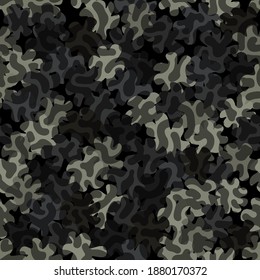 Digitales Tarnung nahtloses Muster. Ornate Flecken und Streifen für dunkle Wüste militärischen Textur. Abstrakte Armee oder Jagdverzierungen. Klassischer Hintergrund. Vektordesign-Illustration.