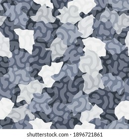 Digital camouflage seamless pattern. Ornate spots and stripes for arctic military texture. Abstract army or hunting masking ornament. Classic background. Vector design illustration.