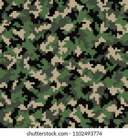 Digital camouflage. Seamless pattern. Pixel background. Template for printing on fabric. Illustration for the game. Design of military disguise.