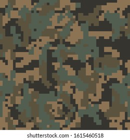 Digital camouflage seamless pattern. Vector illustration for printing on cloth, textile, wallpaper, paper, wrapper. Brown color camo, background in military style.