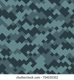 Digital Camouflage Seamless Pattern. Vector Abstract Military Camo Blue Background.