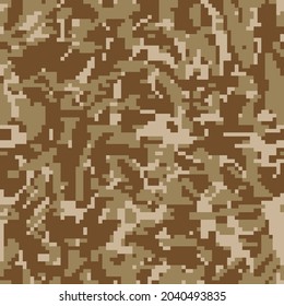 Digital camouflage. Seamless pixeled camo pattern. Military  texture. Brown desert color.  Vector fabric textile print designs. 