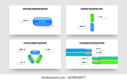 Digital Campaign 1 2 3 4 Step Infographic Frame Layout Collection. Project Review One Two Three Four Element Diagram Slideshow Template Vector Illustration Bundle.
