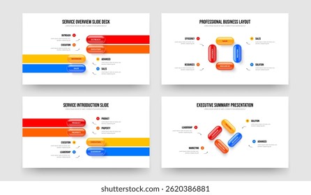 Digital Campaign Four Four Four Four Step Diagram Frame Template Vector Illustration Set. Corporate Planning 4 4 4 4 Element Infographic Presentation Layout Collection.