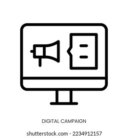 icono de campaña digital. Diseño De Estilo De Arte De Línea Aislado En Fondo Blanco