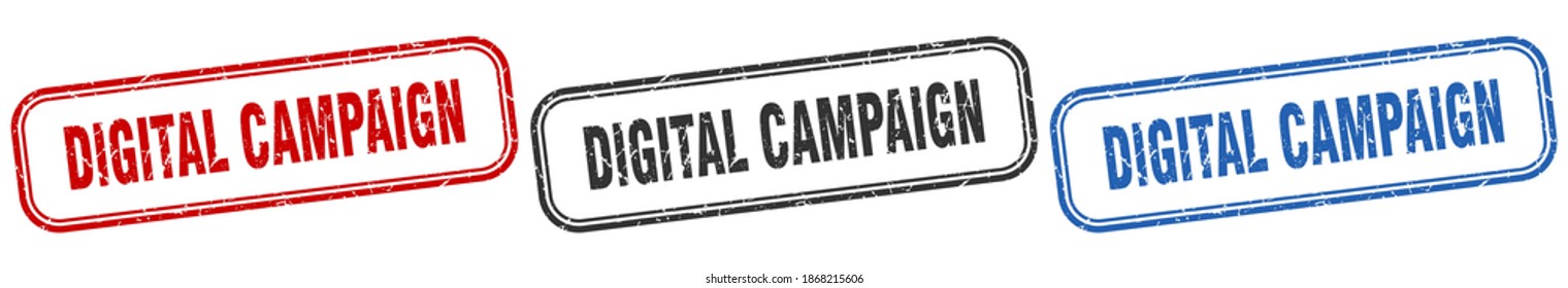 Digital Campaign Square Isolated Sign Set. Digital Campaign Stamp