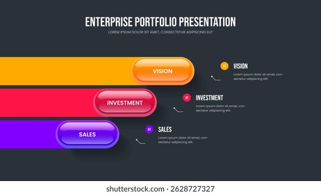 Digital Campaign Three Option Diagram Presentation Template. Project Growth 3 Element Infographic Slide Design. Market Development Slideshow Layout Vector Illustration.