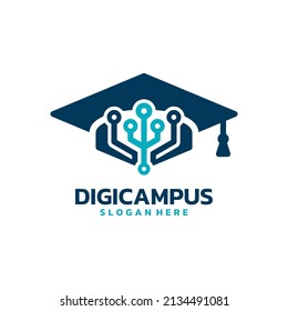 Digital campus logo vector. Technology-based college logo template design concept.