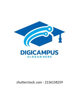 Digital campus logo vector. Technology-based college logo template design concept.