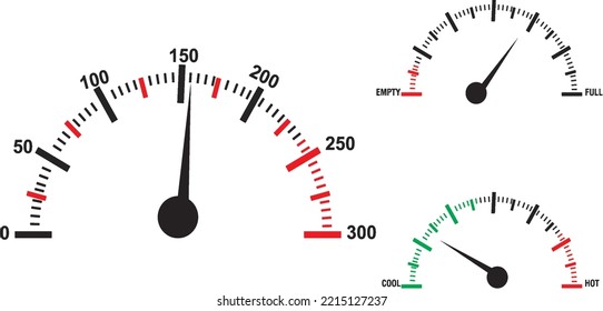 Digital Car Dashboard Speedometer, Temperature Gauge, Fuel Gauge, Vector Illustration, Editable Eps 10.