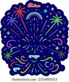 Plantilla de tarjeta digital, fuegos artificiales vívidos sobre el cielo nocturno, ideal para la promoción de eventos festivos y temas de celebración.