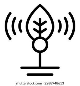Vector de contorno de icono de la hoja de cuidado digital. Árbol de tecnología. Salud energética