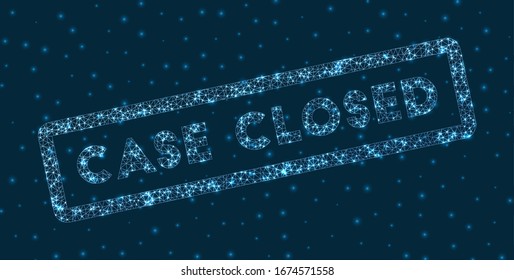 Digital \"Case Closed\" badge. Glowing geometric design.