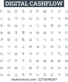 Digital cashflow vector line icons set. Digital, Cashflow, Banking, Payments, Funds, Transactions, Money illustration outline concept symbols and signs