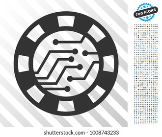 Digital Casino Chip icon with 7 hundred bonus bitcoin mining and blockchain clip art. Vector illustration style is flat iconic symbols designed for bitcoin apps.