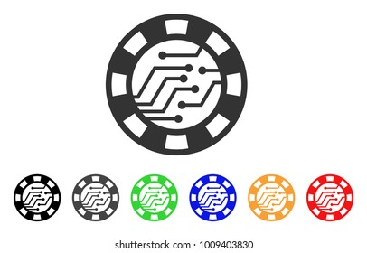 Digital Casino Chip icon. Vector illustration style is a flat iconic digital casino chip symbol with grey, yellow, green, blue, red, black color variants. Designed for web and software interfaces.
